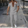 thumbnail image 2 of HBGVBA Men Casual 2 Piece Outfit Color Blocked Knit Short Sleeve Hooded T-Shirt with Pocket Straight Long Pants Set, 2 of 5