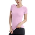 thumbnail image 2 of Htigea Clearance Workout Tops for Women Breathable Loose Fit Yoga T Shirts Short Sleeve Running Gym Athletic Tee Top Pink,L, 2 of 4
