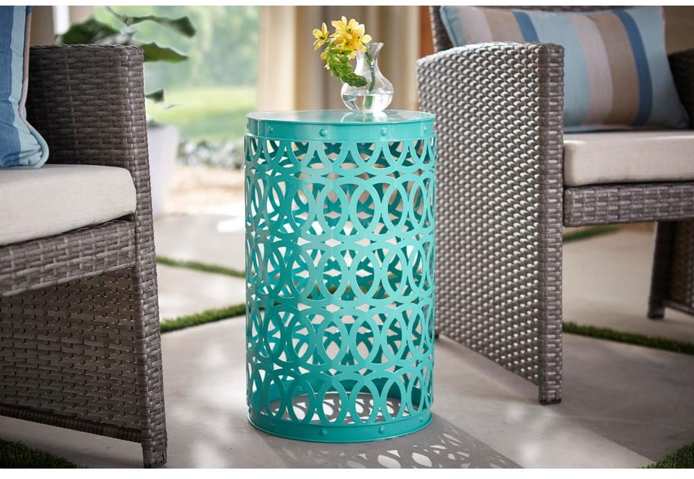 Hampton Bay Table Accent/Plant Stand Indoor/Outdoor Blue Haze