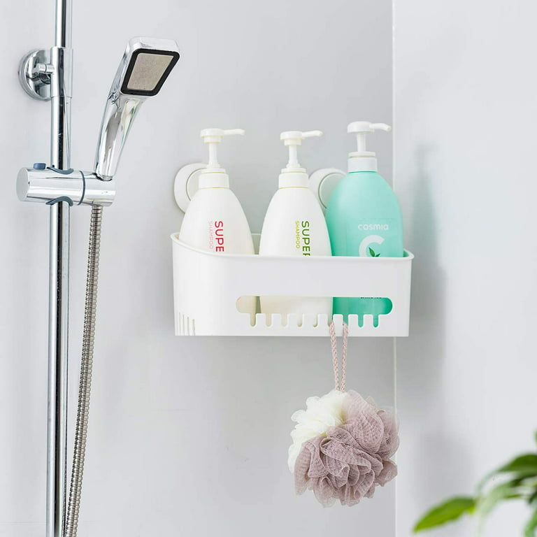 Somnr Shower Caddy No-Drill, Shower Shelf for Bathroom and Kitchen, Removable Bathroom Storage Waterproof, White Vacuum Plastic Shower Basket Organizer