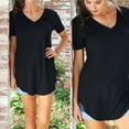 thumbnail image 3 of Camiseta de mujer, cuello en V, manga corta, larga, casual, para fiesta, tops Eccomum Negro L, 3 of 7