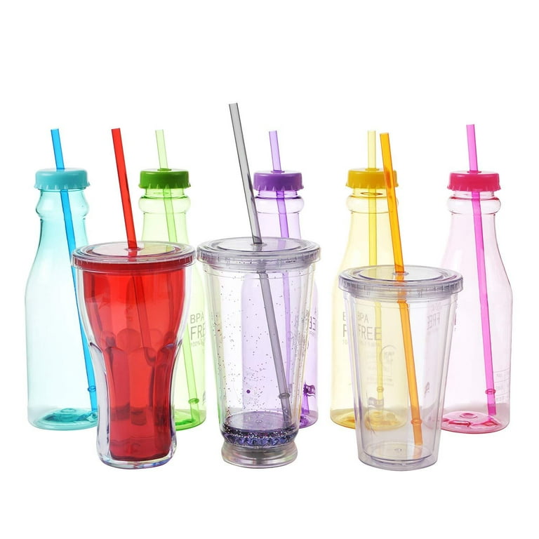 ALINK 10.5 Long Rainbow Colored Reusable Plastic Replacement Straws for  Tervis, Yeti, Signature, Starbucks Tumblers, Set of 10 with Cleaning Brush  