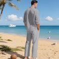 thumbnail image 4 of Men’s 2 Piece Linen Outfit Set – Casual Long Sleeve Button Down Shirt and Drawstring Pants for Summer Beach, Lightweight and Breathable, 4 of 5