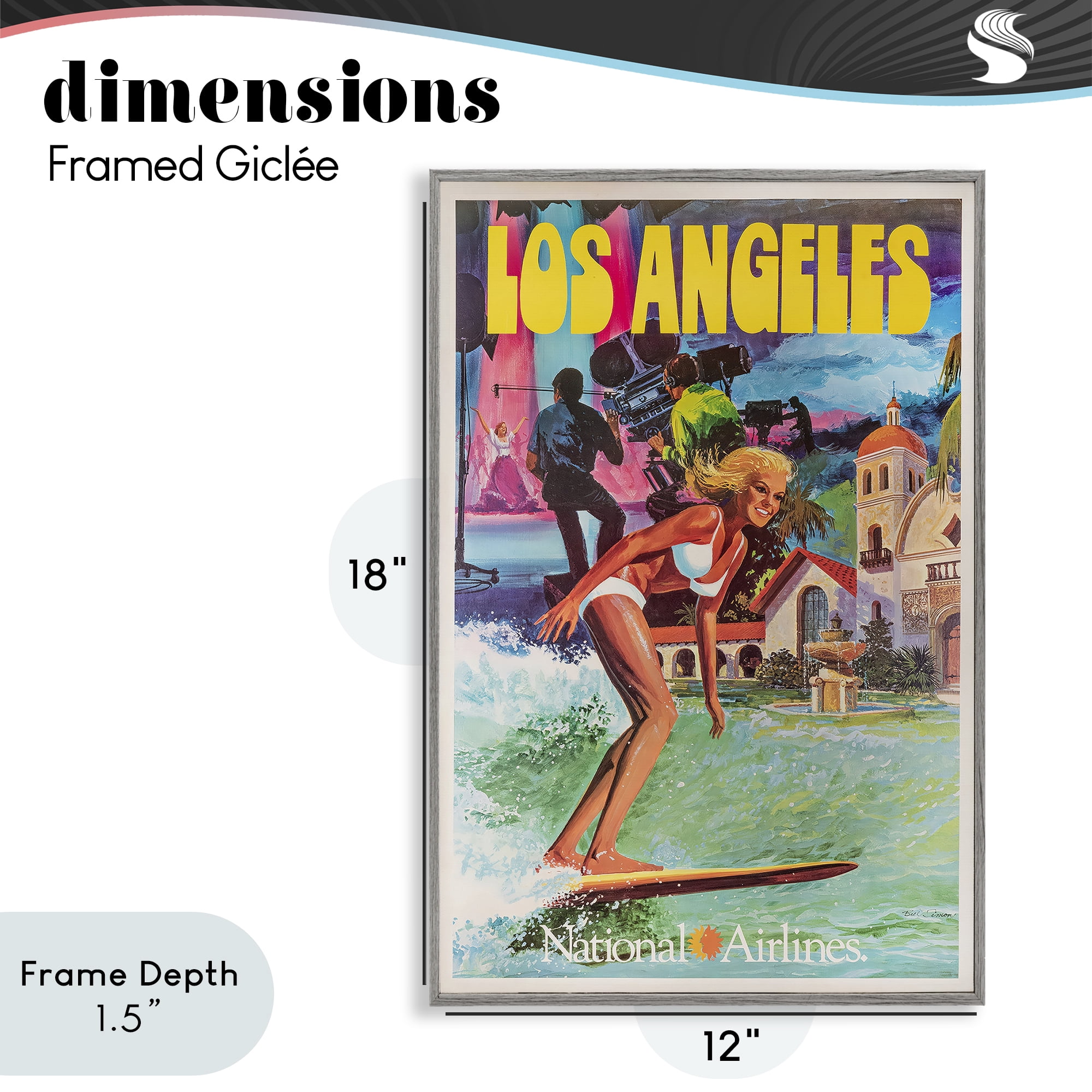 Stupell Industries Vintage Los Angeles Travel Gray Framed Giclee Art, design by Vintage Posters