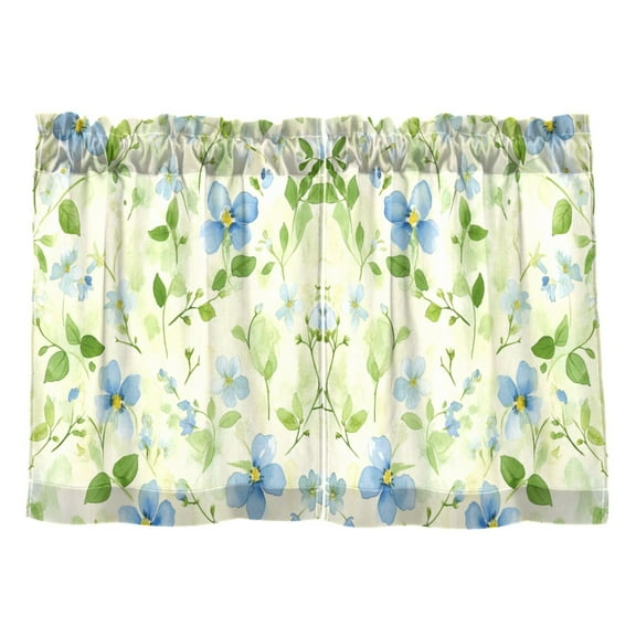 Spring Flowers Pattern Kitchen Curtains Tier Set 27x24 Inch 2 Panels Semi Sheer Light Filtering Privacy UV Protection