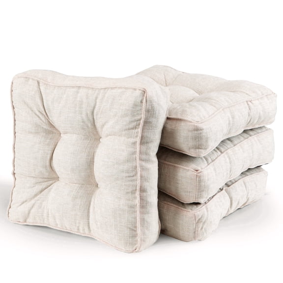 PYPUMSA Outdoor Chair Cushions Set of 4, 15.5 x 15.5 inch Square Patio Seat Pads with Ties, Water Resistant Fabric, 4 inch Thick, Beige