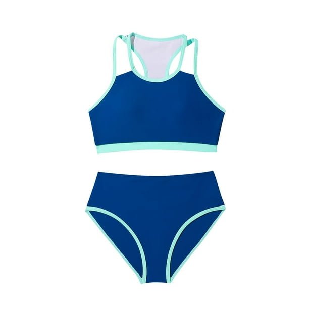Odeerbi 8-13 Años Niñas Verano Beach Bikini Traje de Baño Ropa de Playa Hawaiana Traje de Baño Color Sólido Dividido Traje de Baño Tank Top Bikini Bottom Set de Dos Piezas