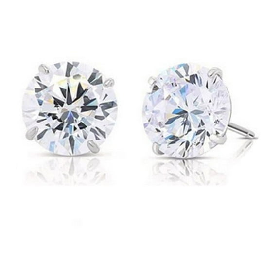14k White Gold 3mm Round White Sapphire Stud Earrings Plated by Paris Jewelry