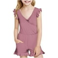 thumbnail image 1 of Girls Swimsuit with Chest Pad Ruffle Trim One Piece Bathing Suit Solid Swimsuits Ruched Sleeveless Swimwear for 7-16 Years, 1 of 7