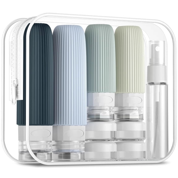 Leak-Proof Squeezable Silicone Containers for Toiletries, Refillable Travel Accessories for Shampoo, Conditioner, Lotion & Body Wash – Includes Clear Bag