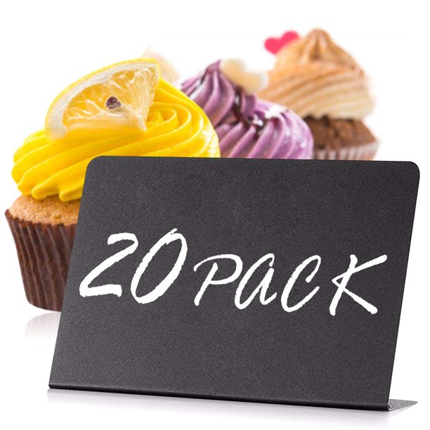 Mini carteles de pizarra para comida, paquete de 20, pequeños carteles de pizarra para comida para fiestas, buffet, bodas, pequeños soportes de exhibición de alimentos negros, etiquetas de comida para