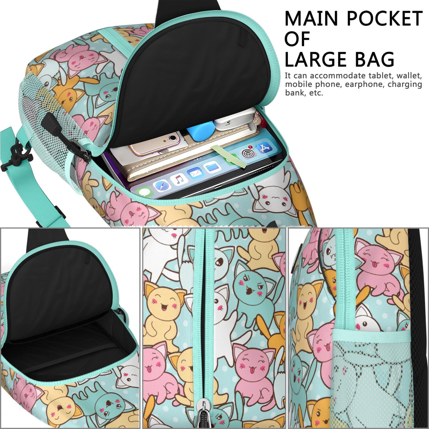 Adorable Cat Print Sling Backpack, Lightweight Crossbody Daypack with Cute Paw Pattern, Funny Cat Lover Gift Design, Anti-theft Travel Bag for Pet Lovers, Commuting, Gym, Outdoor Activities