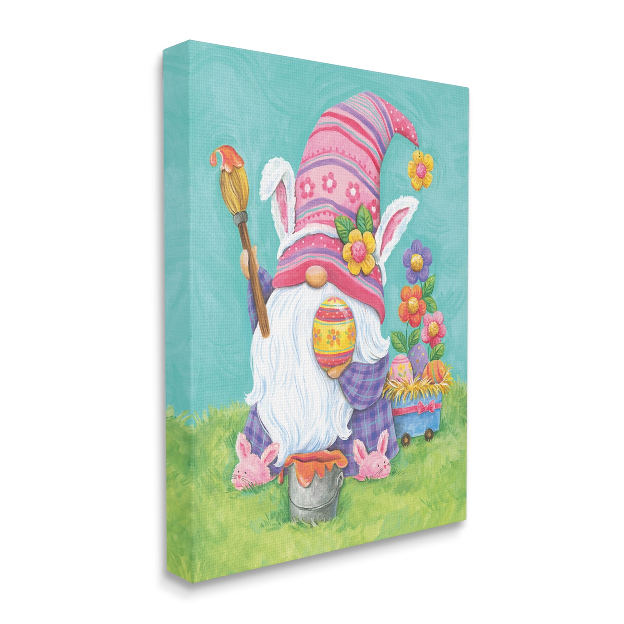 Whimsical Gnome Painting Easter Eggs Festive Flowers Fairy Tales & Fantasy Graphic Art Gallery-Wrapped Canvas Print Wall Art