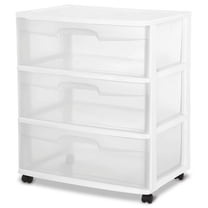 Plastic Storage Drawer Cart, Medium Home Organization Storage Container with 3 Large Clear Drawers With Wheels (White), 3SDC-01