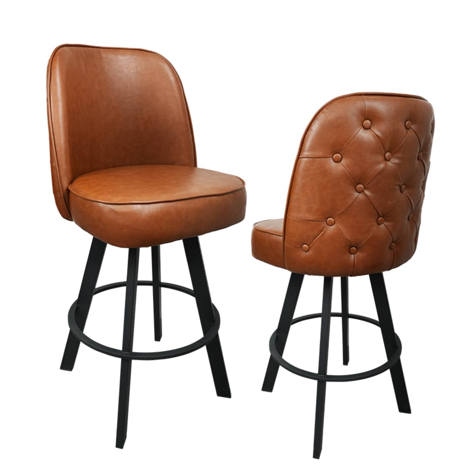 Swivel Bar Stools Set of 2 Counter Height Swivel Bar Stools with Backs, Faux Leather Tufted Barstools for Kitchen Island, Home Bar, Walnut