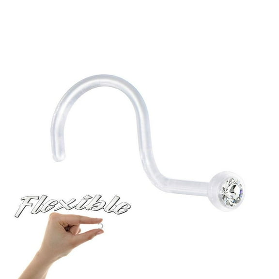Nose Nose Screw Clear CZ Gem Bioflex flexi Retainer 18g 1/4"(6 mm)