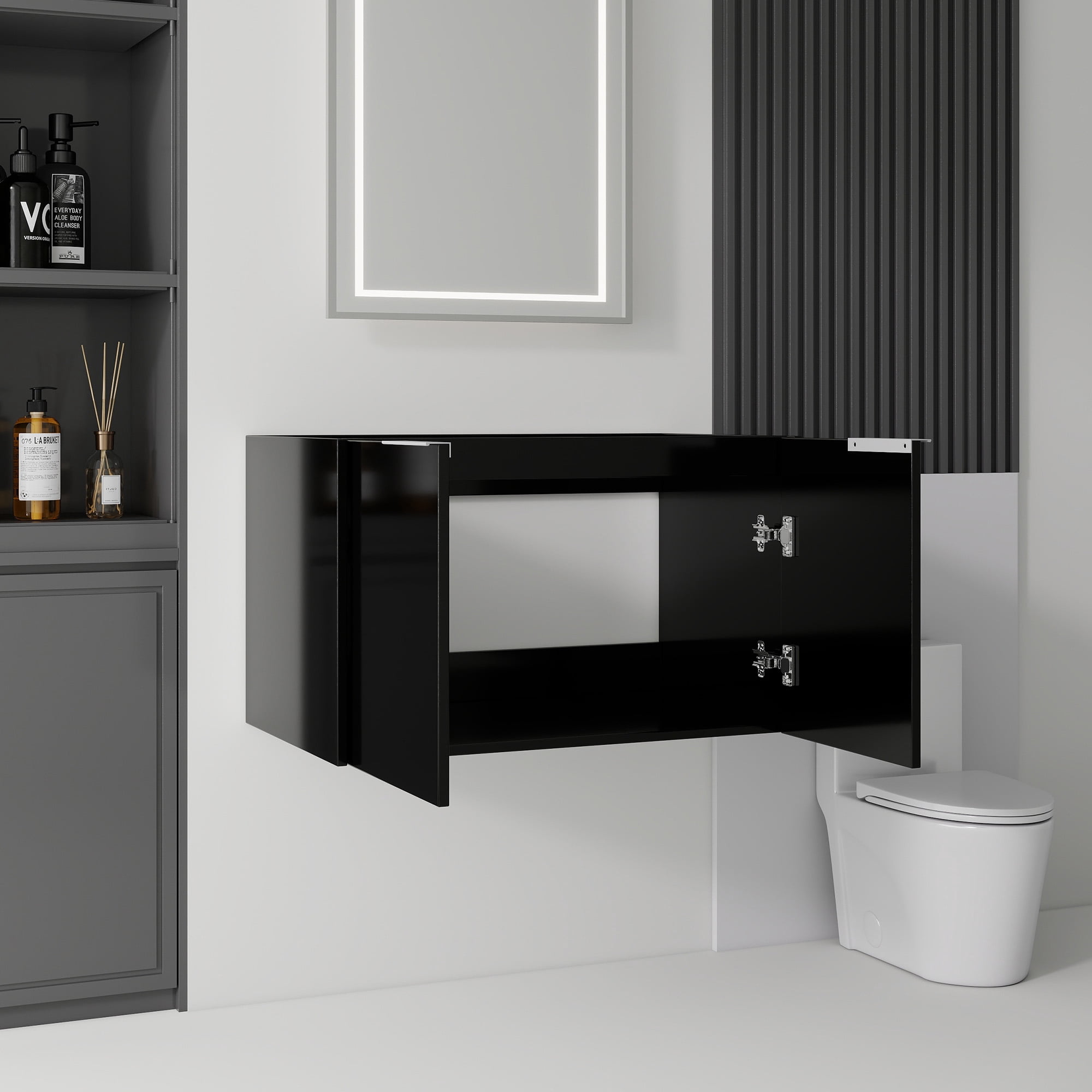 Leumius 30" Floating Bathroom Vanity Cabinet,Soft-Close Double Doors,Wall Mounted Cabinet Set Design Bathroom Vanity for Small Space,Cabinet Only,Black