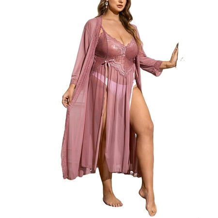 

Sexy Plain Spaghetti Strap Robe Sets Long Sleeve Dusty Pink Plus Size Robes & Robe Sets (Women s Plus)