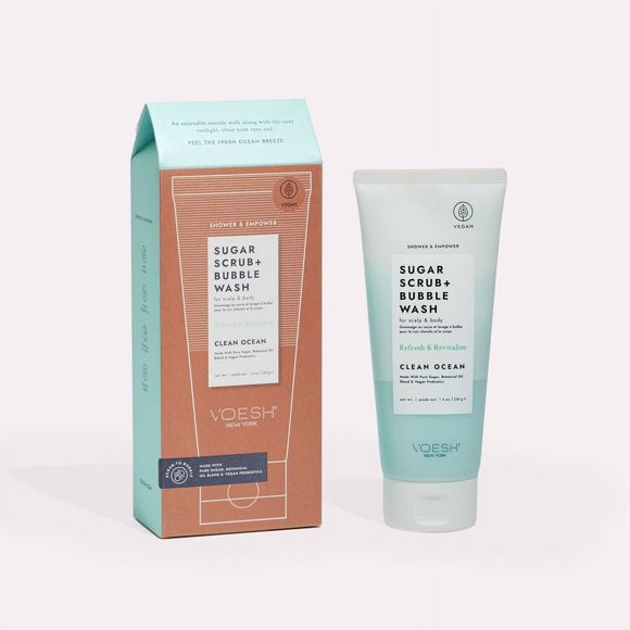 VOESH Exfoliant au Sucre + Gel Moussant, Gommage Corporel Exfoliant et Gel Douche, Clean Ocean