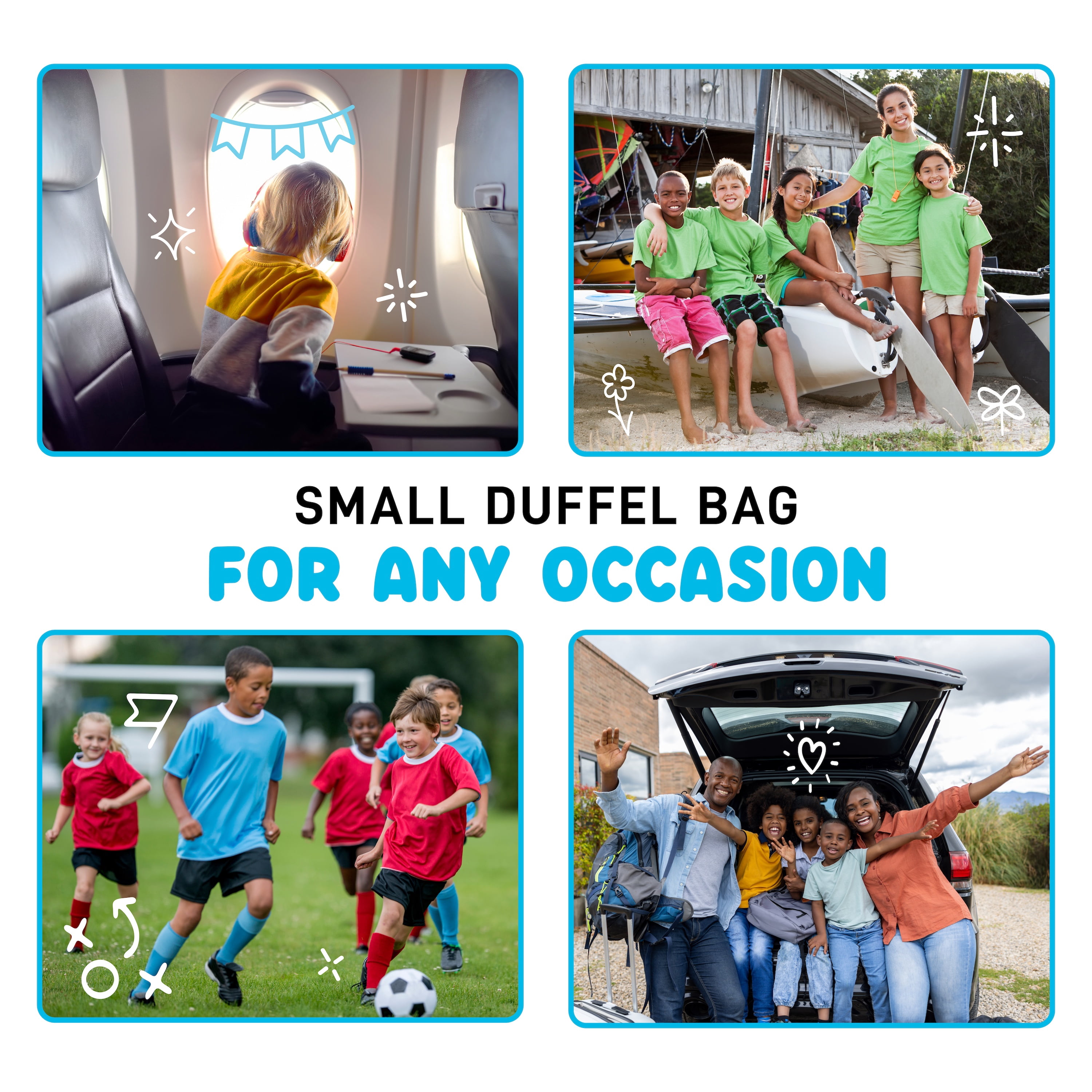 Fit + Fresh Junior Duffel Bag For Kids, Premium Neoprene Dance & Sports Bag, Weekender, Blue Green