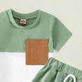 thumbnail image 5 of HCNTES Toddler Boys Girls Short Sleeve Clothing Children Patchwork Color Pocket Tops Shorts Outfits(6-12 Months,Light Green), 5 of 7