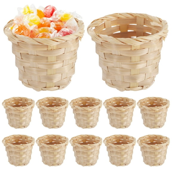 12 Pcs Small Woven Baskets,Mini Wood Wicker Storage Bins for Desktop Organization,Round Flower Baskets,Clutter Organizer Baskets for Crafts