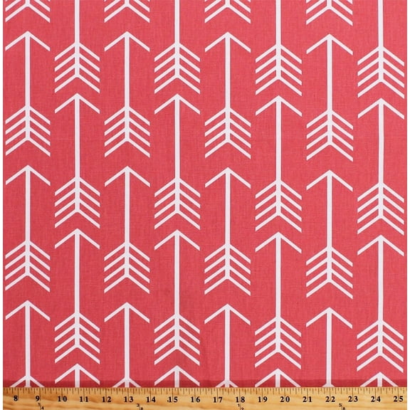 56" Decorator Weight White Arrows on Salmon Pink Home Decor Upholstery Fabric Print by the Yard (D795.34)
