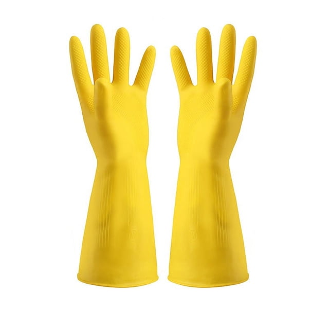 2 pares de guantes de limpieza amarillos, guantes de látex de caucho Natural, guantes de limpieza de goma para el hogar, guantes reutilizables para lavar platos