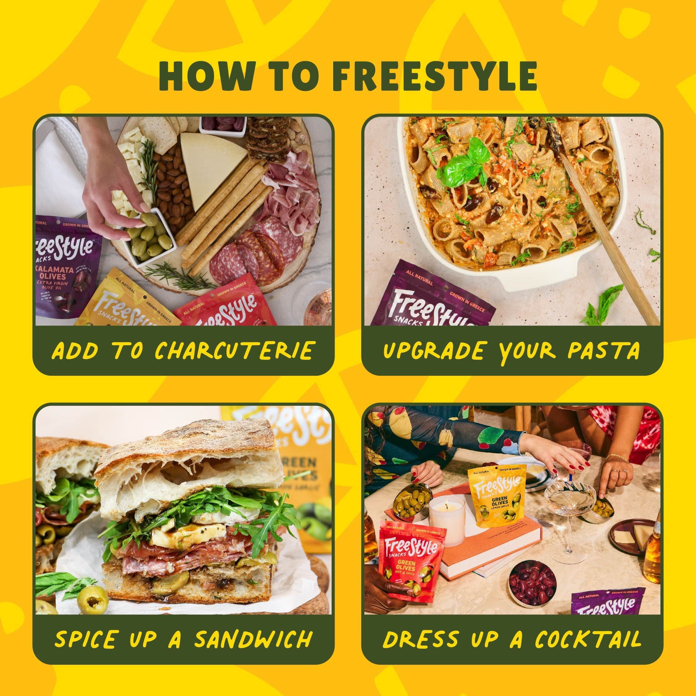 (Pack Of 6) Freestyle Snacks Olives Green Lemon Garlic 4 Oz