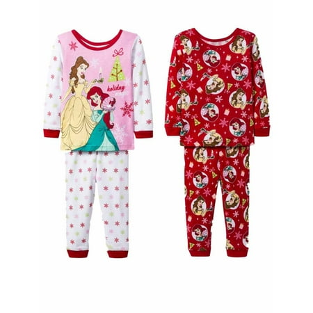 Disney Princess Toddler Girls 4pc Christmas Pajamas Belle & Ariel Sleep