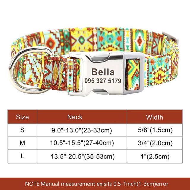Custom Large Dog Collar Cute Print Personalized Pet Collar Nylon Puppy Dogs ID Collars Engraved Name for Small Medium Large Dog ShopWise Round