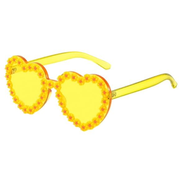 1PC Glasses Yellow Valentines Day Sunglasses Heart Floral for Women Fashion Style Rimless Clear Package Sunglasses