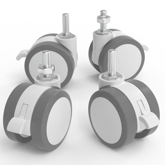 Lockable Stem Caster Wheels Set of 4, Metric M8 Nylon Threaded Swivel Caster, 2.5 Inch Stem Casters Replacement for Standing Desk & Mobile Desk, Each Load Capacity 110lbs, White