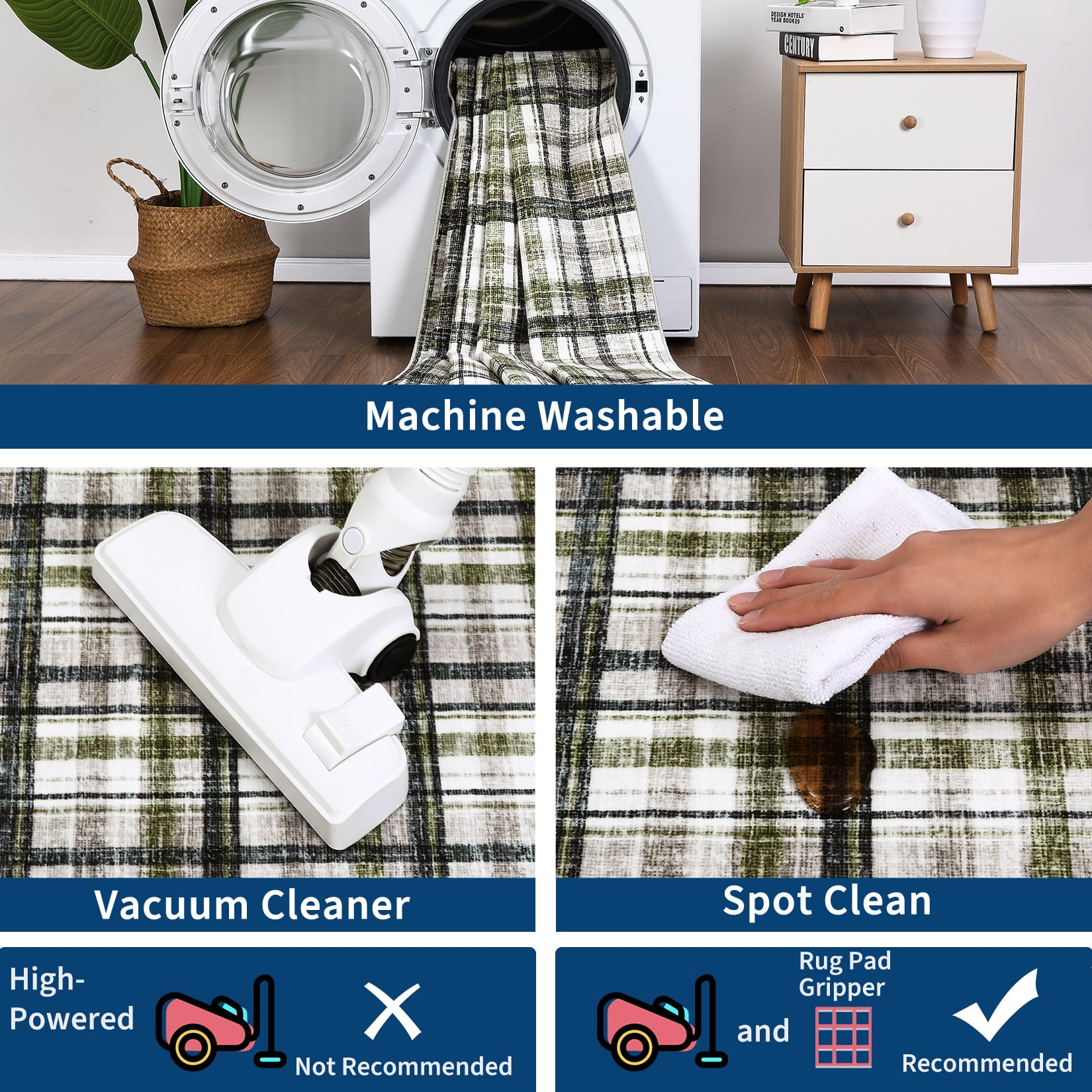 FairOnly 5'x7'Modern Geometric Plaid Non Slip Area Rug British Style Machine Washable Soft Non Shedding Rug for Living Room Bedroom,Green
