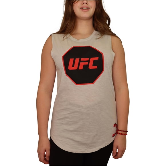 Camiseta sin mangas con logotipo de octágono para mujer de UFC, gris, extragrande