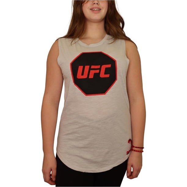 Camiseta sin mangas con logotipo de octágono para mujer de UFC, gris, extragrande