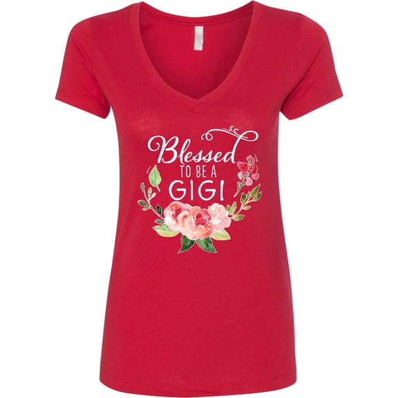 Inktastic Blessed to Be a Gigi with Pink Flowers Women's V-Neck T-Shirt