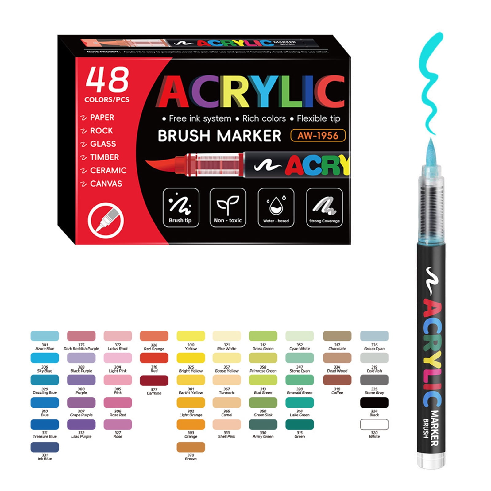 Acrylic Paint Marker with Soft Brush Tip Liquid Acrylic Paint Pen for Drawing on Paper Stone Rock Canvas Glass