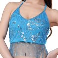 thumbnail image 1 of Top corto con borlas para danza del vientre, profesional, con almohadilla para el pecho, cuello halter sin espalda Azul claro, 1 of 8