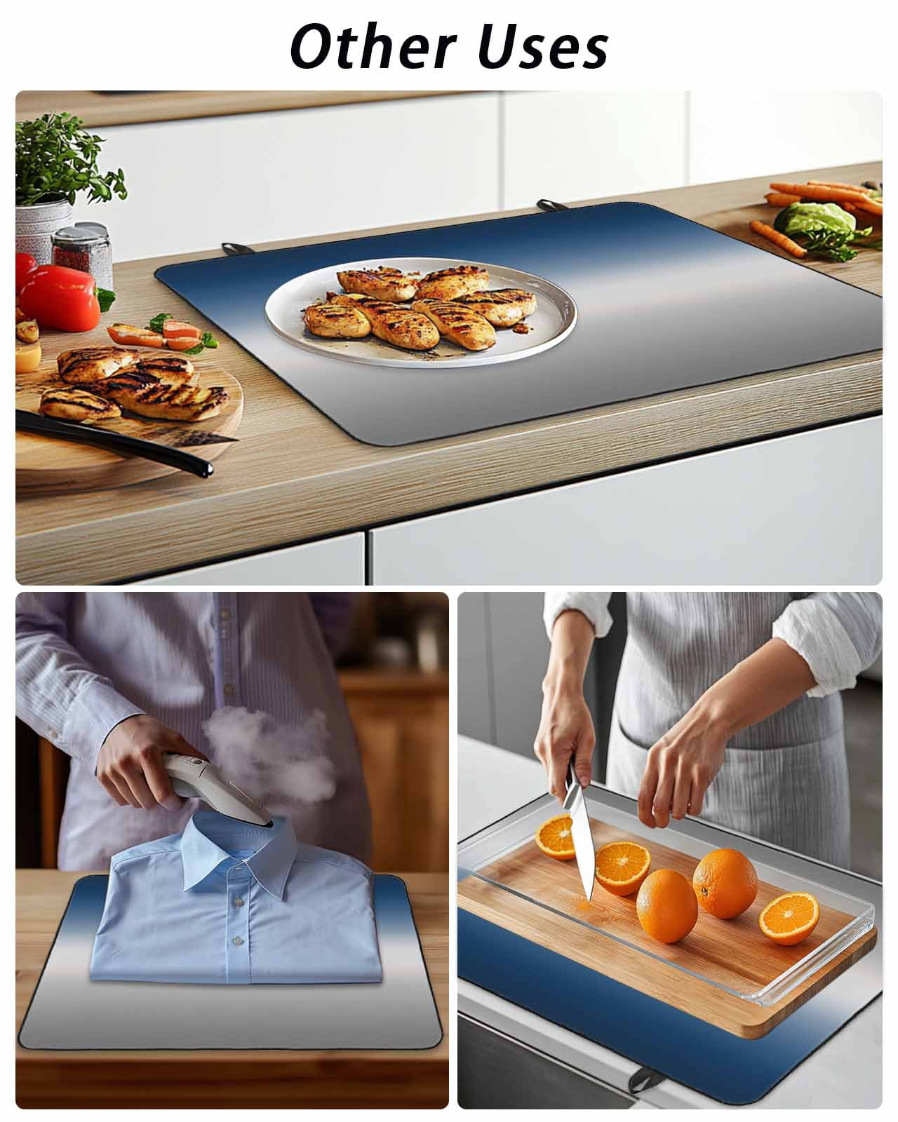 Stove Top Covers for Electric Stove, Navy Blue Gray Ombre Glass Stovetop Cover Protector, Modern Gradient Abstract Art Induction Cooktop Protector Oven Mat for Kitchen Countertop 31"x24"