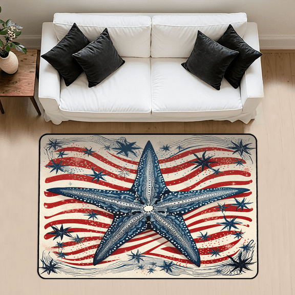 CURLYOOT Nautical Starfish Area Rug 3x5 Ft Rugs for Entryway Entrance Kitchen, Washable Non Slip Indoor Floor Carpet for Bedroom Living Room