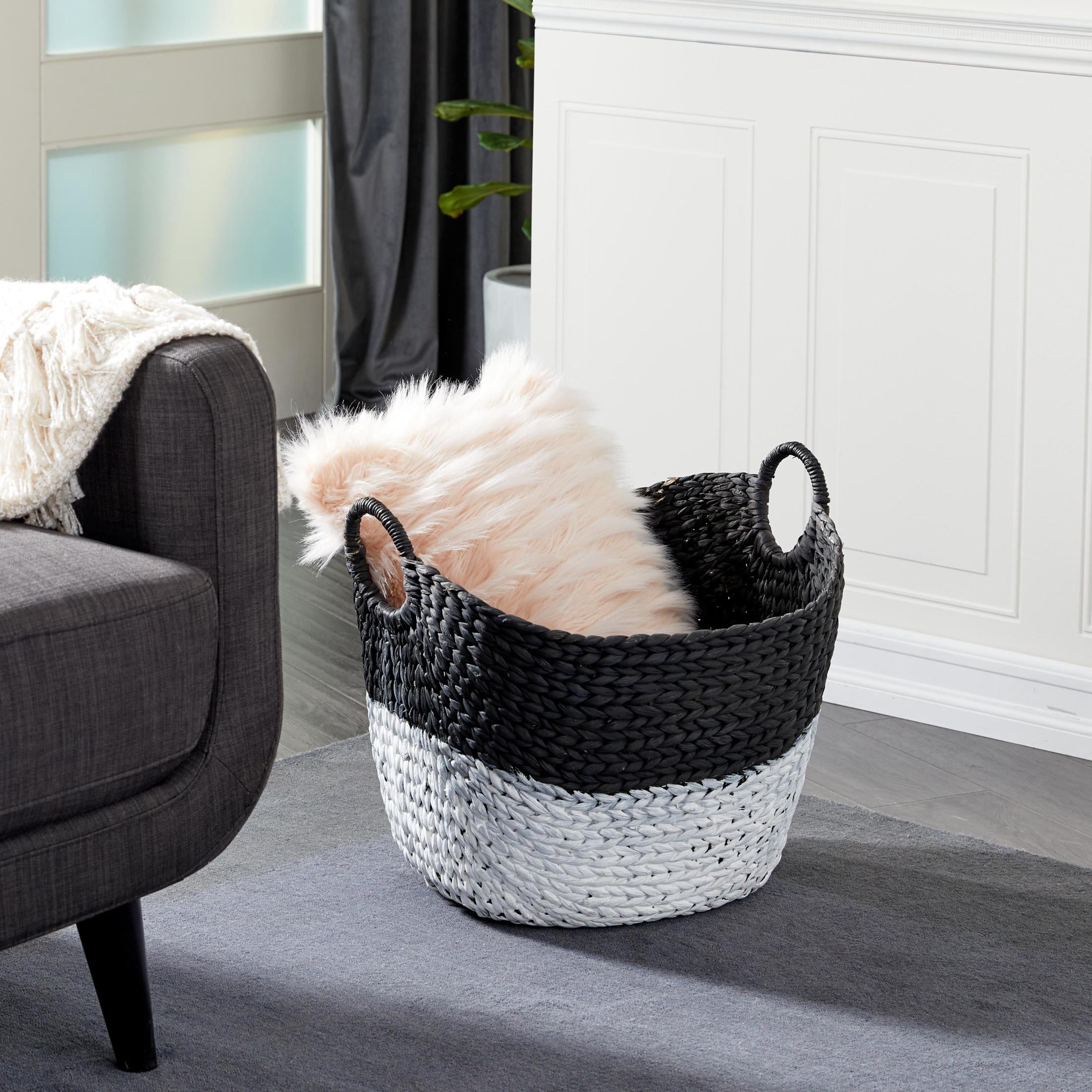 CosmoLiving by Cosmopolitan 22" x 19" Black Seagrass Handmade Large Woven Storage Basket with Ring Handles, 1-Piece