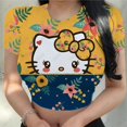 thumbnail image 1 of RWJDXD Chemises Décontractées d'Été pour Femmes Mode Urbaine Manches Courtes Crop Tops Imprimé Chat Hello Kitty Col Rond Ajusté T-Shirts, 1 of 5