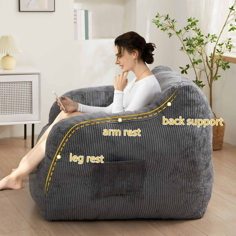 GOODONE Giant Bean Bag Chairs for Adults Big Comfy Chair Sofa for Bedroom Living Room Large Lazy Bean Bag Chair with Pocket Armrests for Gaming