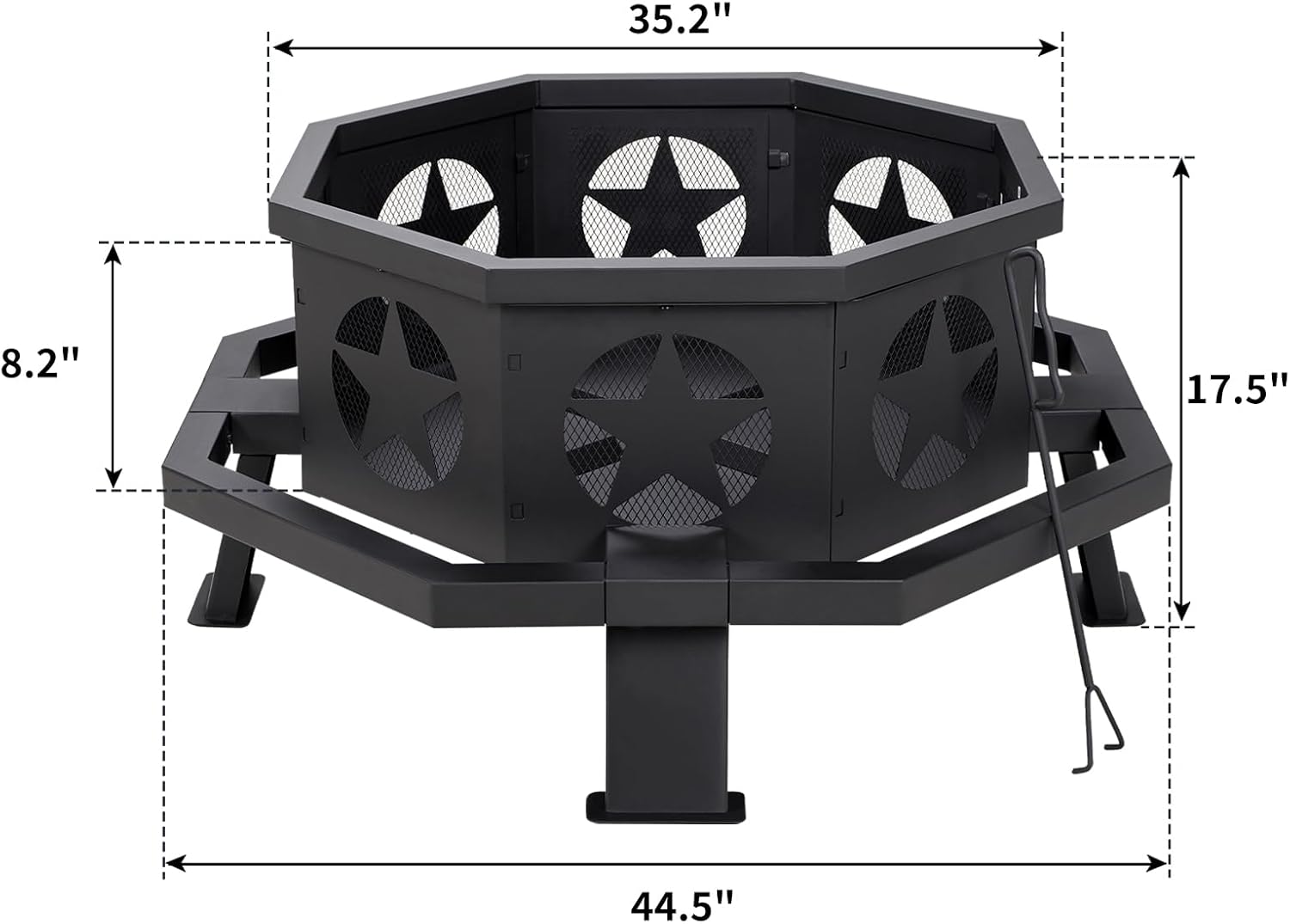 45 inch Extra Large Fire Pit, Outdoor Wood Burning Fire Pit for Outside Octagonal Heavy Duty Firepit for Camping, Backyard, Patio, Black