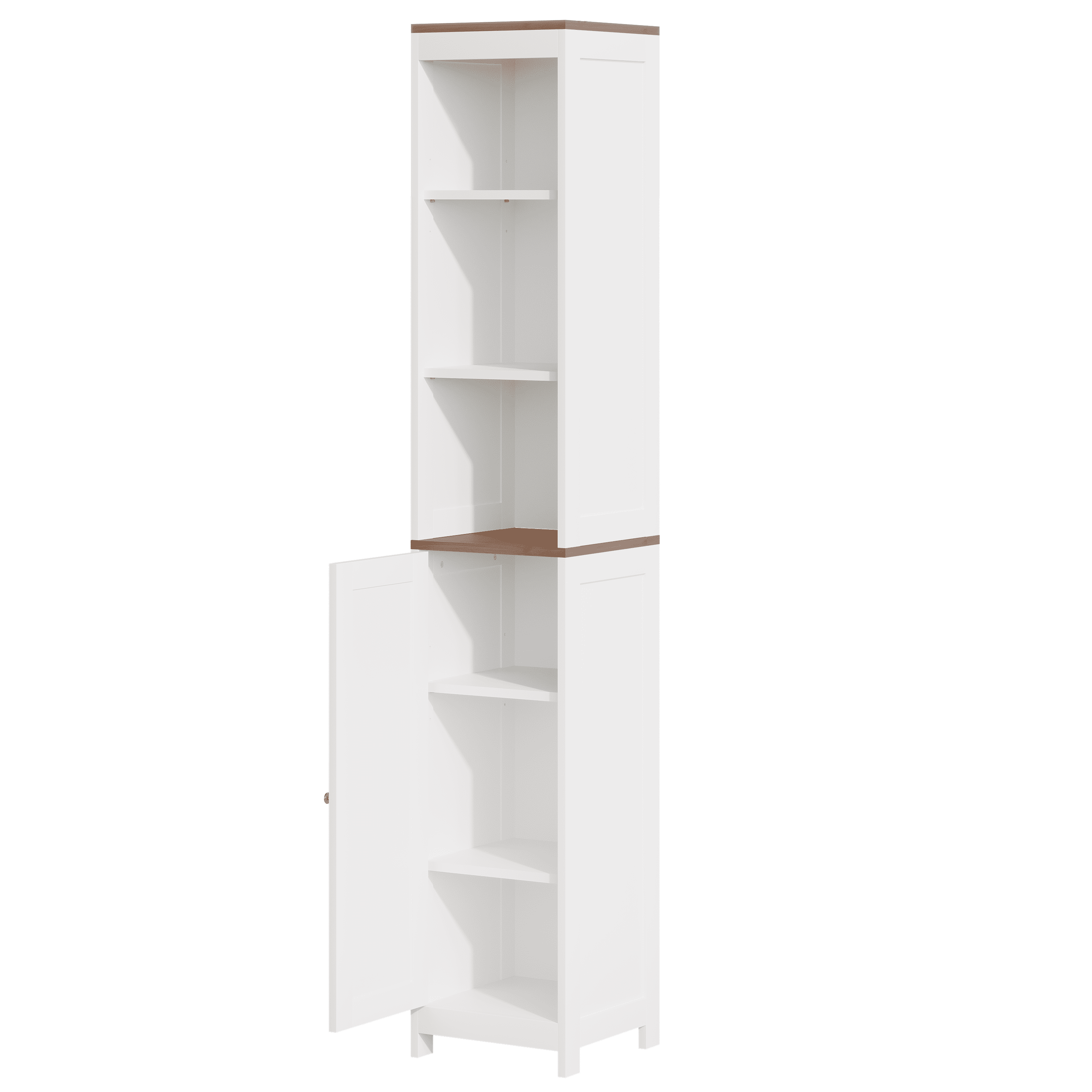 Tall Bathroom Storage Cabinet with Reversible Door, Freestanding Linen Tower with Open Shelves and Enclosed Cabinet, Narrow Floor Cabinet Organizer for Bathroom, Laundry Room or Small Spaces – White