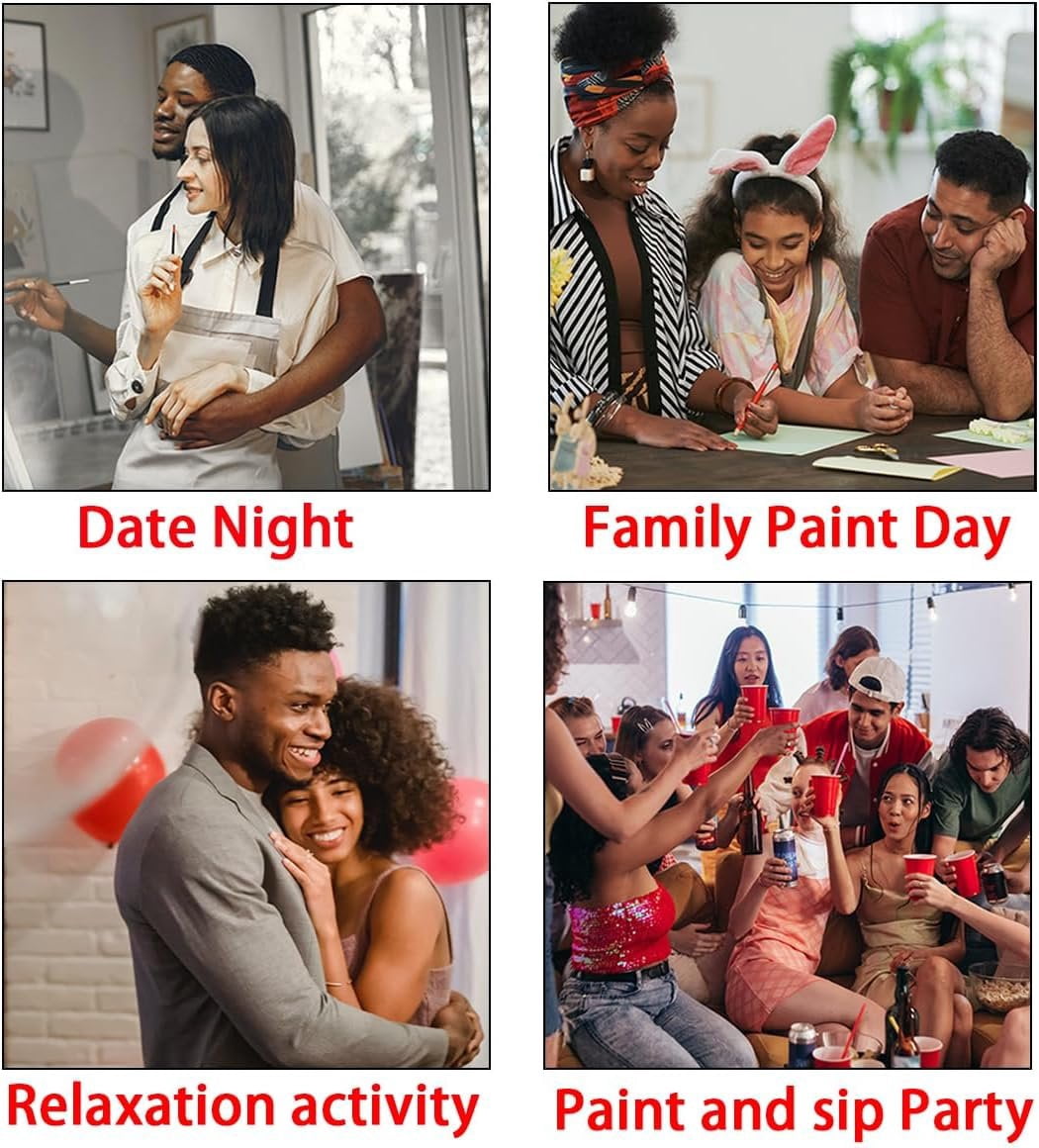 2 Pack  and Sip Canvas Painting Kit - 8x10 Pre Drawn Stretched Canvas for Adults - Couples , Date Night, Gentleman and Lady  Party, Anniversary, Valentines