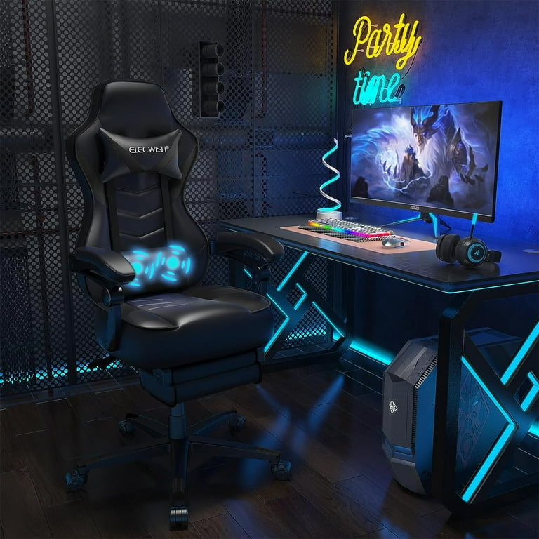 PULUOMIS Rocking Gaming Chair with Massage, Footrest, Lumbar