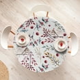 thumbnail image 4 of Ambesonne Christmas Fitted Round Tablecloth, Winter Branches New Year, 45"- 56" Diameter, Pale Maroon Grey Teal, 4 of 5