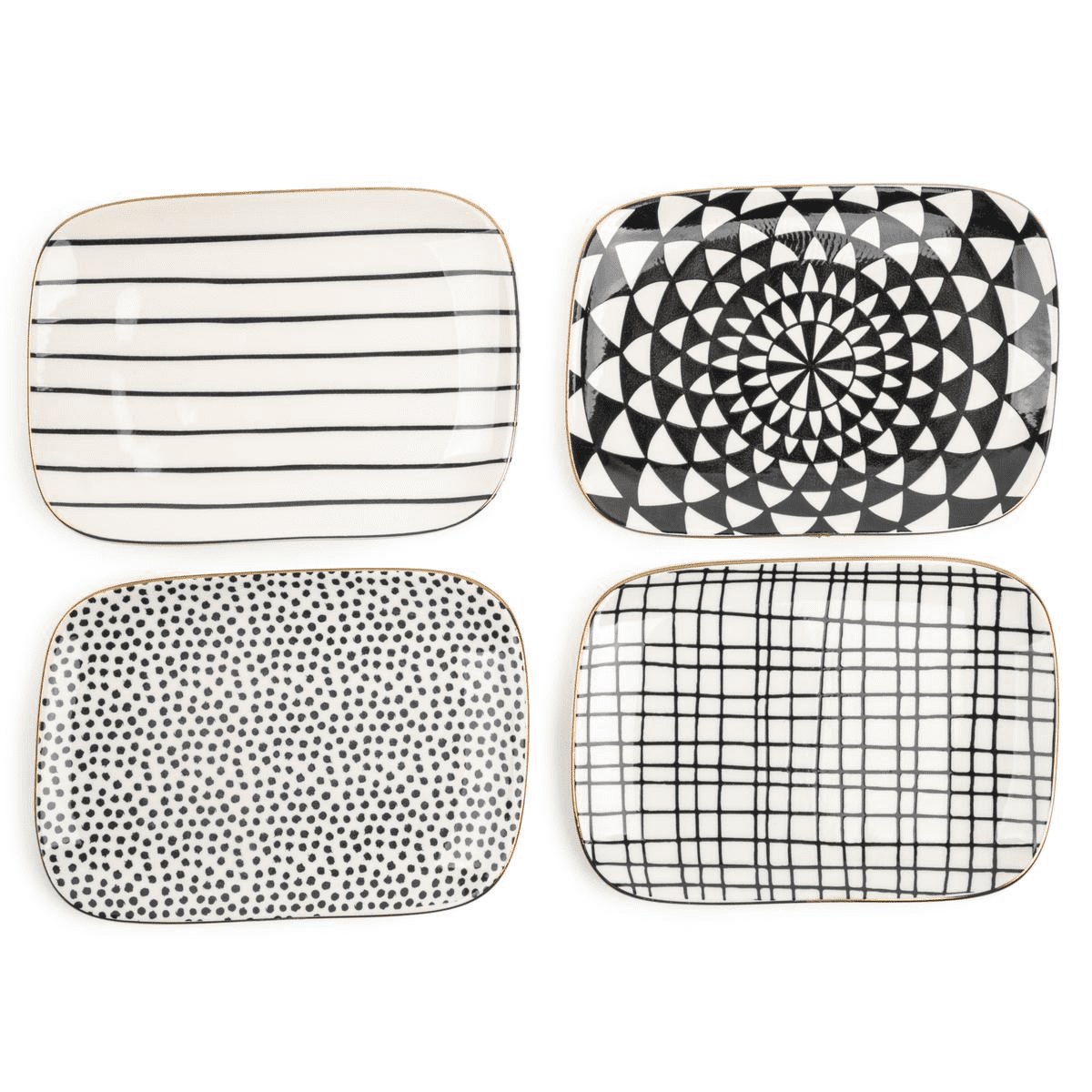 Thyme & Table Servware Assorted Black & White Patterned Stoneware Round Plates, 4 Pack